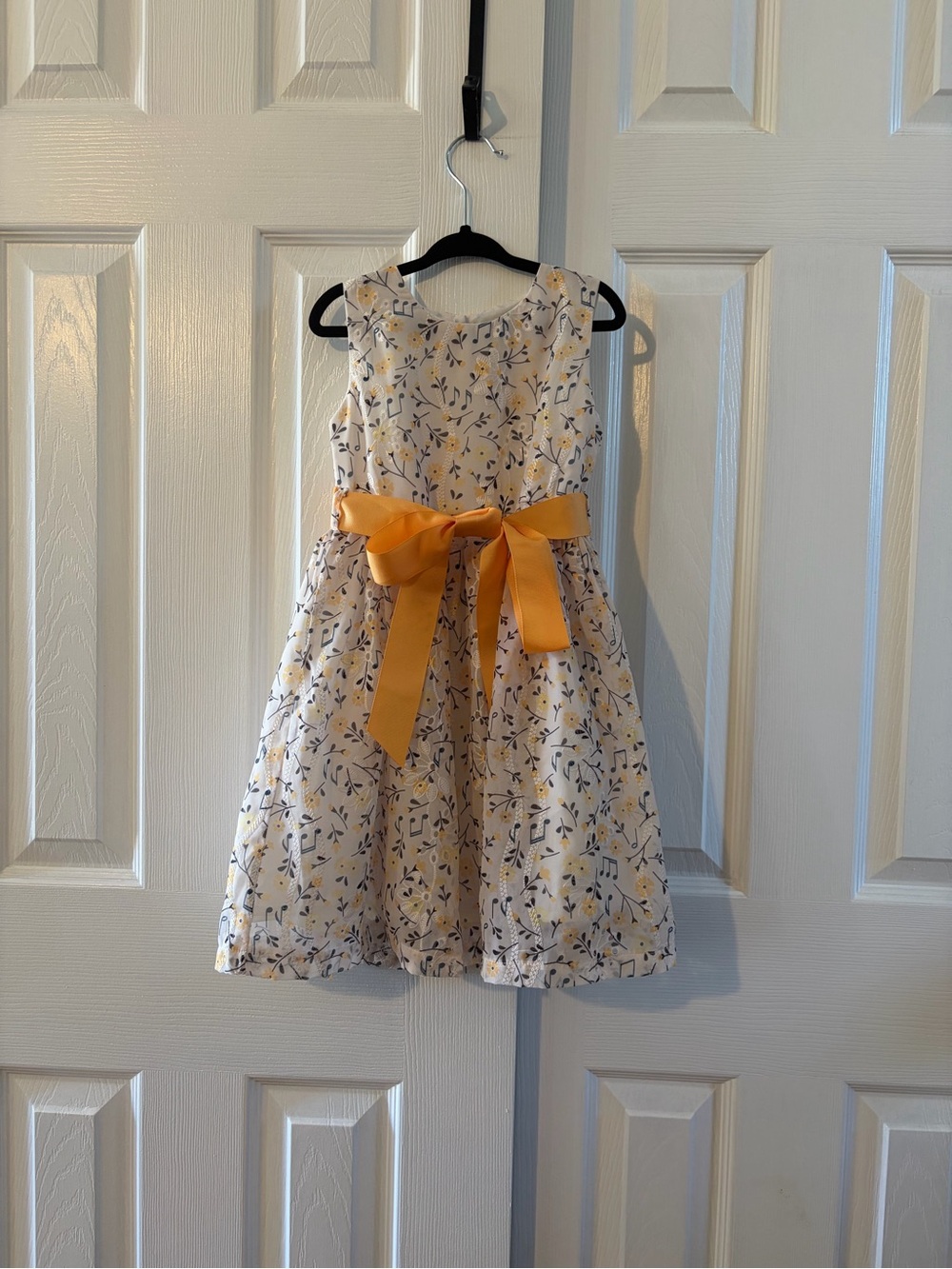 Girls Joe-Ella Embroidered Eyelet Floral Party Dress With Light Orange Sash